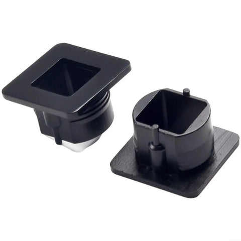 Push Button Catch Lock for RV Cabinet, black plastic, square front opening, two-piece set.