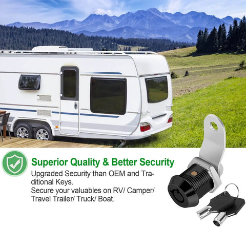 Protect tools, cabinets, and RV compartments with a 2-pack 5/8 inch keyed-alike cam lock set; secure access for RV use.