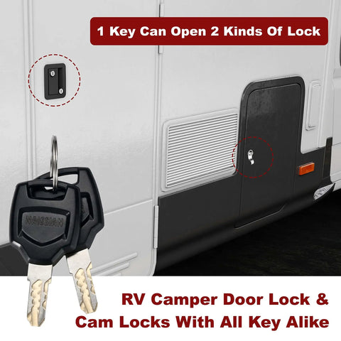 Camper Door Lock And One And One Eighth Inch Cam Lock Set With Deadbolt Lock For RV Entry Side Door Handle installed on RV