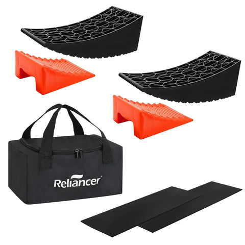RV Camper Leveler Kit With 2 Curved Levelers 2 Wheel Chocks Anti Slip Mats And Carrying Bag Heavy Duty Leveling Blocks Up To 35000 Lbs
