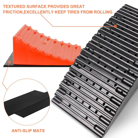 RV Camper Leveler Kit With 2 Curved Levelers 2 Wheel Chocks Anti Slip Mats And Carrying Bag Heavy Duty Leveling Blocks Up To 35000 Lbs