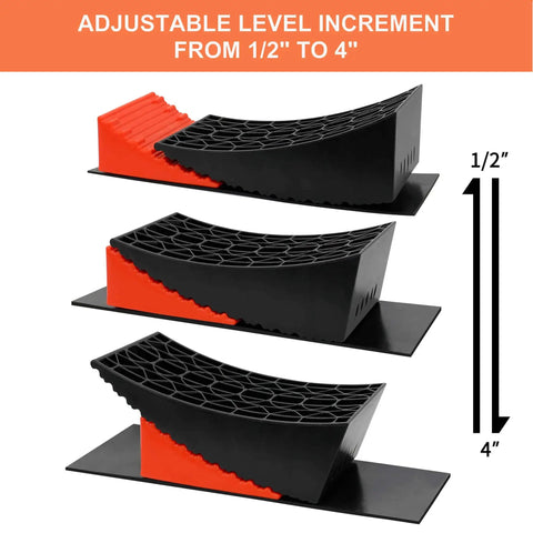 RV Camper Leveler Kit With 2 Curved Levelers 2 Wheel Chocks Anti Slip Mats And Carrying Bag Heavy Duty Leveling Blocks Up To 35000 Lbs side view