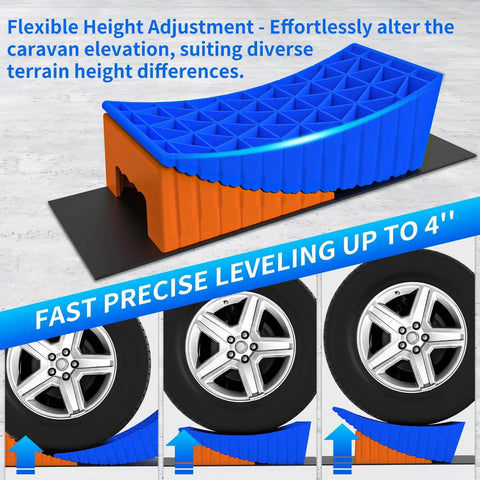 Heavy Duty RV Leveler Kit For Camping, 2 Pack Curved Wheel Levelers With Anti Slip Mats And Carrying Bag in use example