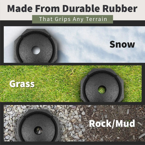 XTRA Singles RV Jack Pads for 9-inch round feet on snow, grass, and rock/mud surfaces made from durable rubber for traction.