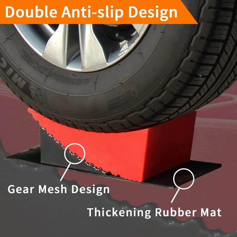 Heavy Duty RV Leveling Blocks Kit For Dual Axle Trailers And Motorhomes, HDPE With Non Slip Gear Mesh, tire on leveler ramp