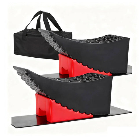 RV Leveling Blocks Ramp Kit 2 Pack Heavy Duty Camper Leveler Chocks Kit With 35,000 Lbs Capacity, curved levelers, chocks, carry bag
