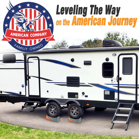 Fast And Easy RV Leveling Kit With 6 Inch Levelers Wheel Chocks Rubber Mats And Carry Bag For Travel Trailers For Stable Quick Setup And Safer Parking On Any Surface Carmtek used under RV tires for stable setup.