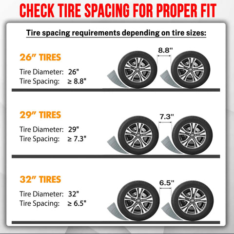 Tire spacing chart for Fast And Easy RV Leveling Kit With 6 Inch Levelers Wheel Chocks Rubber Mats And Carry Bag For Travel Trailers