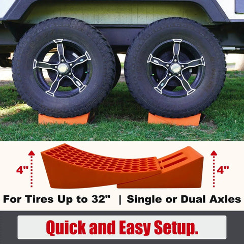 2 Pack RV Leveling Ramps Kit With Anti Slip Camper Levelers For Soft And Uneven Terrain By SecurityMan under RV wheels