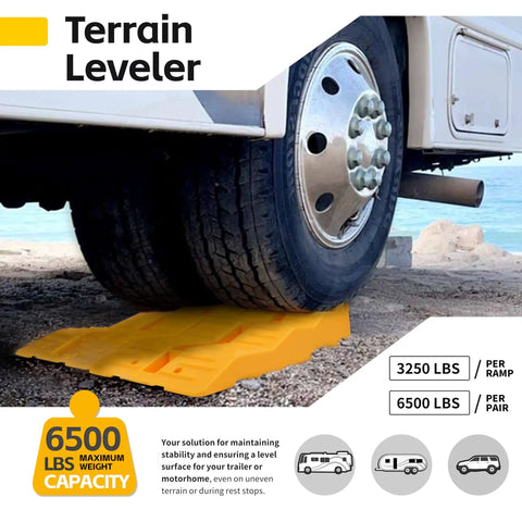 Three Step RV Leveling Ramps Set Of Two For Camper And Trailer In Bright Yellow Terrain Leveler For Stable Parking
