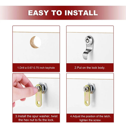 Installation steps for keeping your RV storage secure on the road with this five pack of 1 1/8 inch locks, keyed alike.