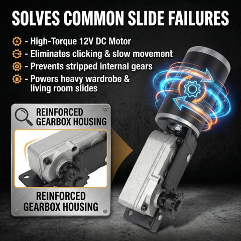 RV Slide Out Motor Gearbox Assembly For BAL AccuSlide Cable System High Torque 12V 12 RPM Replacement with reinforced housing