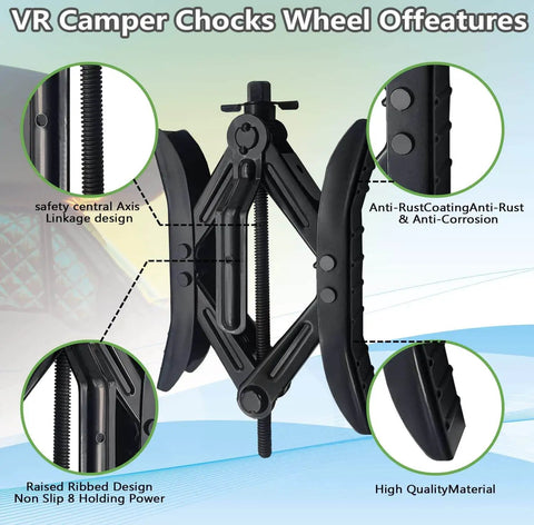 RV Wheel Chock Stabilizer Kit With 2 Sets X Chocks Scissor Tire Locking Chocks Ratchet Hex Socket Tool Kit And Gloves Black