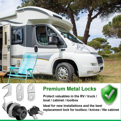 Two Pack Toolbox Locks With Keys Five Eighths Inch Tubular Cam Locks Keyed Alike Hook Cam Locks For Tool Box Drawer Cabinet Mailbox shown with RV