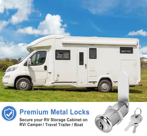 Cabinet Cam Locks Keyed Alike Set For RV Storage And Tool Boxes One And A Half Inch Long Zinc Alloy 4 Pack on RV
