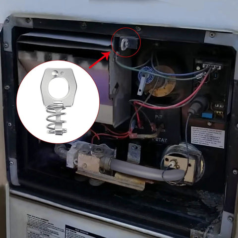 Durable alloy steel RV water heater cam lock set installed on RV, showing secure door latching and easy installation.