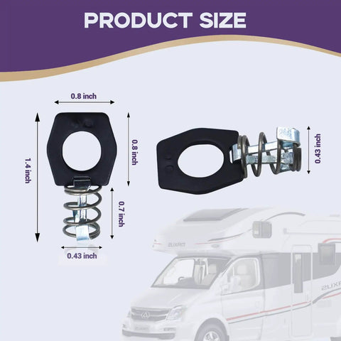 Keep your RV water heater secure with a six piece metal cam lock set, durable powder coated door latch fasteners, product size chart.
