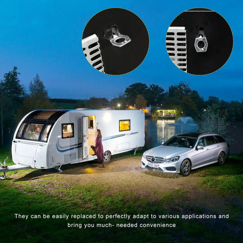 RV Water Heater Cam Lock 2 Pack Stainless Steel Twist Latch Fastener With Hook shown installed on a camper.
