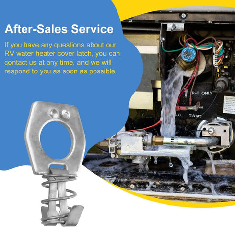 2Pcs RV Water Heater Door Latch Stainless Steel Cam Lock Replacement installed on RV water heater door, visible in use.