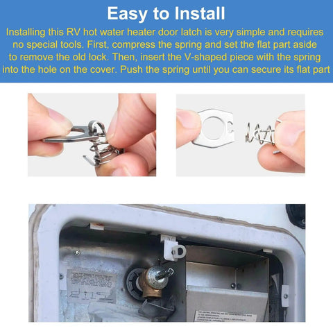 Installation process of 2Pcs RV Water Heater Door Latch Stainless Steel Cam Lock Replacement for RV Camper Hot Water Heater Cover Door Latch Assembly Gas Bottle Cover Fastener Assembly Silver