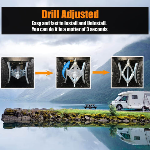Camper Wheel Chock Heavy Duty Rotatable X Shaped Stabilizer For RV Trailer Drill Adjusted installation stages.