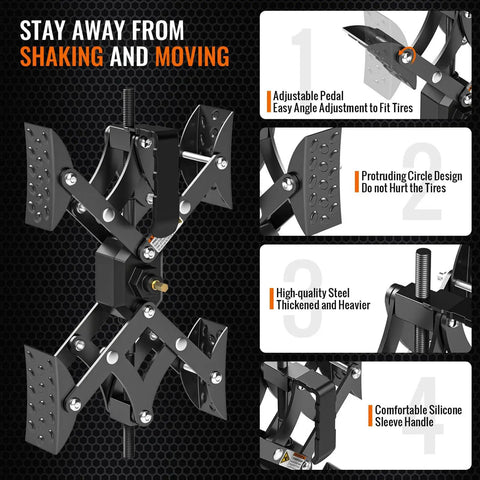 X-Shaped Wheel Chocks For Travel Trailers And RVs Drill-Adjustable 3 To 11.5 Inches 2-Pack Black With Solid Multi Fulcrum Design