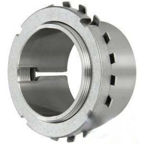 H2324 bearing adapter sleeve with lock nut and washer, metallic silver steel, front view