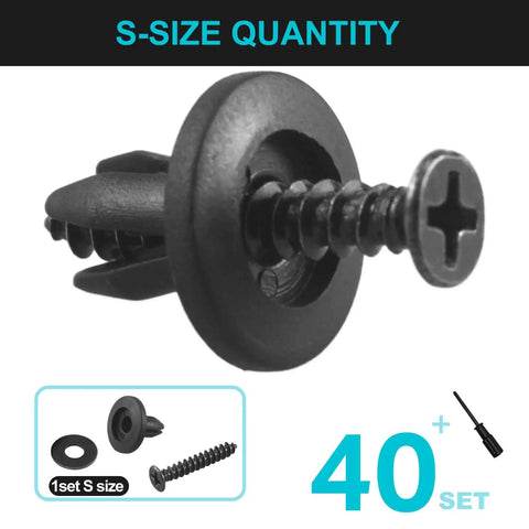 Close-up of black screw and insert from Versatile Pegboard Hook Set For 1/4 Inch Pegboards, 40 Piece Kit With Inserts And Screw Fits.