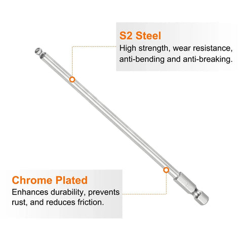 Ball End Hex Screwdriver Bit Set Four Millimeter H4 With One Quarter Inch Hex Shank And Six Inch Long Magnetic Ball Head