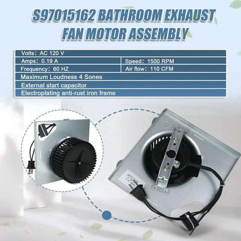 S97015162 Motor Upgrade Assembly for Broan NuTone Bathroom Exhaust Fans with 8" x 8-1/4" Housing