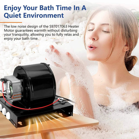 S97017063 Heater Motor Assembly Fit for 655-C bathroom exhaust fan displayed with woman relaxing in bath