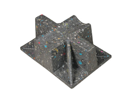 Saddle support rooftop pipe stand; star-shaped, speckled recycled plastic, UV-resistant, heavy-duty.