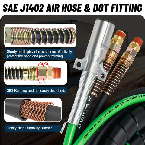 12 Foot 3 In 1 Air Lines Kit For Semi Truck And Trailer Tractor With 16 Inch Double And Single Tender Spring Kits Gladhands Handles
