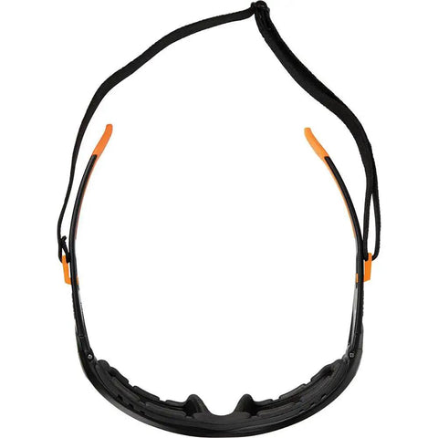 Top view of Full Frame Gasket Safety Glasses with Foam Seal Anti Fog UV Scratch Resistant, showing black strap attachment.