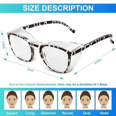 Anti Fog Safety Glasses With Blue Light Blocking UV Protection For Women 3 Pack, size description, clear polycarbonate lenses