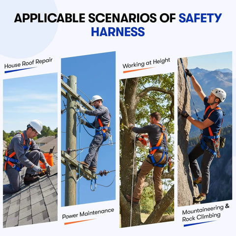 Full Body Safety Harness With Shock Absorbing Lanyard For Fall Protection OSHA And ANSI Compliant Unisex Gear in various work scenarios