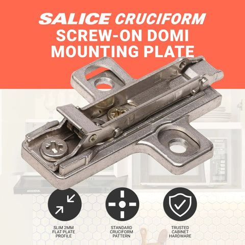 10 Pack Salice Screw On Domi Mounting Plate 2mm Frameless Cabinet Hinge Base Zinc Die Cast