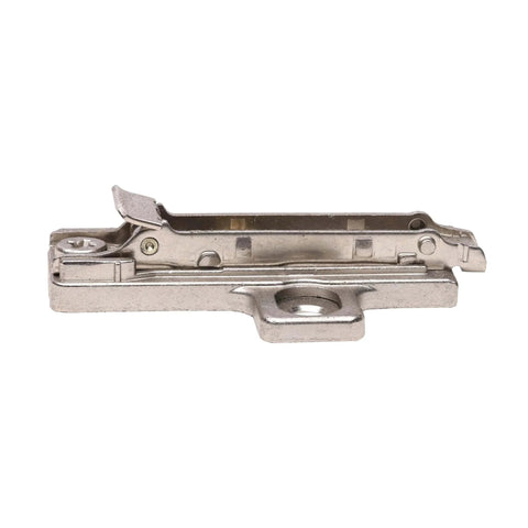 Side view of a 10 Pack Salice Screw On Domi Mounting Plate 2mm frameless cabinet hinge base, zinc die-cast.