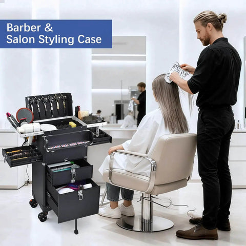 Pro Salon Cart With Four Drawers On Wheels For Hair Pros Portable Salon Station With Worktop Tray Rolling Makeup Train Case