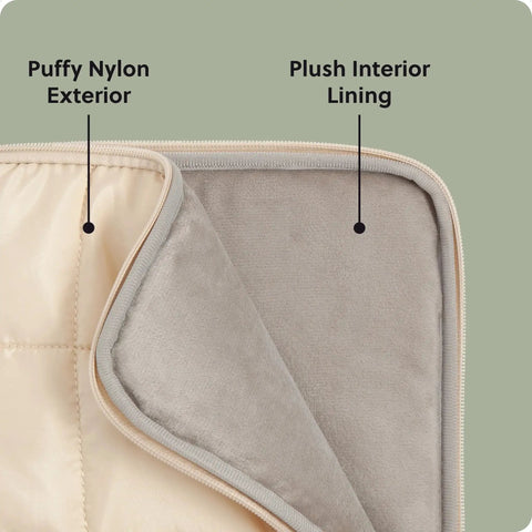 Nylon Puffy Zipping Laptop Sleeve 9.75 By 13 Inches Fits Most Screens Up To 14 Inches with plush lining and scratch-free exterior