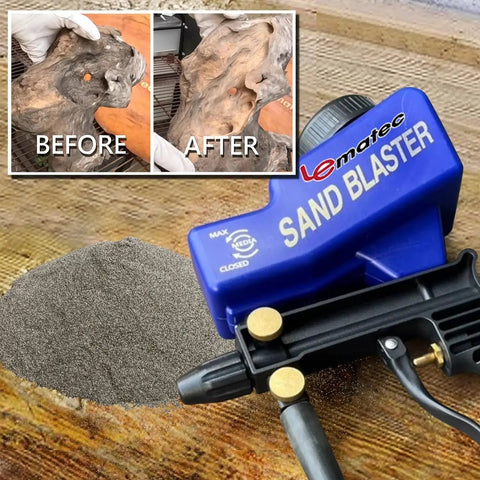 Blue sandblaster and brown corundum aluminum oxide 220 grit blasting media for rust removal and metal surface prep coating removal.