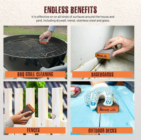 Sanding Sponge 4 Pack 60 80 120 220 Grit Wet Dry Sanding Blocks with Gloves used on grill, baseboards, fences, outdoor decks