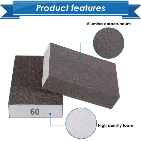 Close-up of 60 grit sanding sponge from Six Piece Sanding Sponge Set Washable Reusable 60 80 120 220 Grits for Wood, featuring alumina carborundum and high-density foam.
