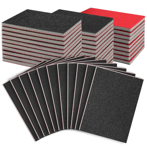 27 Pcs Sanding Sponge Pads Set 120 To 3000 Grit For Wet Dry Sanding Wood Metal, various grits, black and red pads arranged neatly