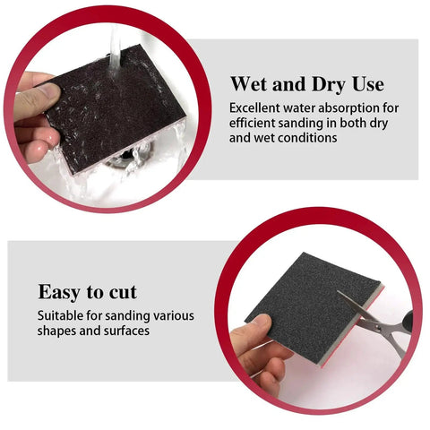 27 Pcs Sanding Sponge Pads Set 120 To 3000 Grit for wet dry sanding wood metal, showing wet use and cutting flexibility