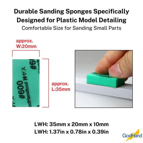 Sanding Sponge Set 34P 10mm Thick Wet Dry Assorted Grits 120 To 10000 For Models with size measurements and sponge close-up