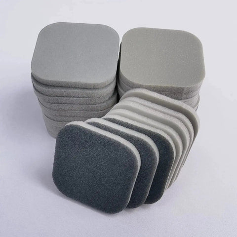 Stack of 27 Pcs Sanding Sponges 2x2 Pads With 9 Grits 320 To 3500 For Craft Polishing, showing assorted grits.