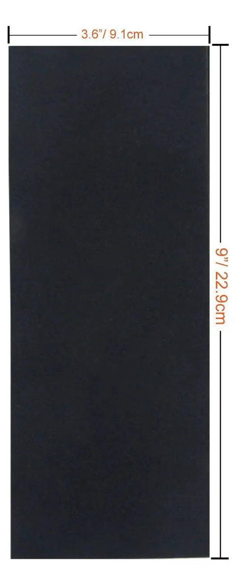 Sandpaper sheet from 24 Sheet Sandpaper Variety Pack 120 To 3000 Grits With Hand Sander 9x3.6 Inch, showing dimensions.