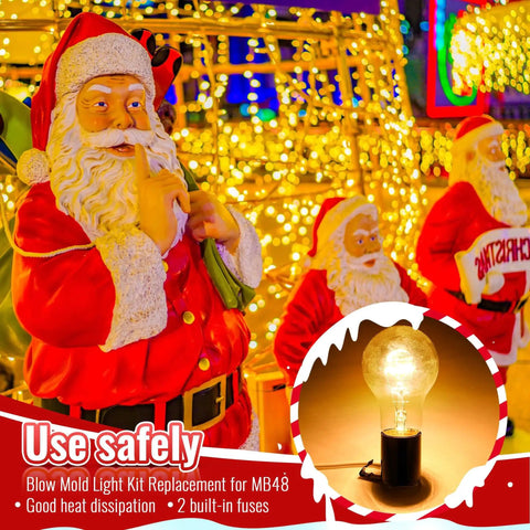 Four Socket Blow Mold Light Kit Replacement For MB48 with E26 E27 Medium Base Cord, shown with Santa decorations and lights
