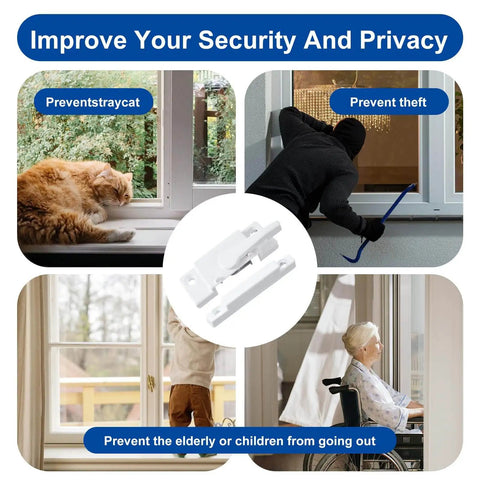 Enhance home security with this 2-pack white sash locks for single and double hung windows, visible in security scenarios.